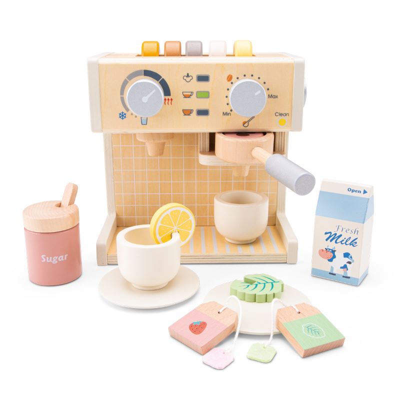 wooden coffee machine play set