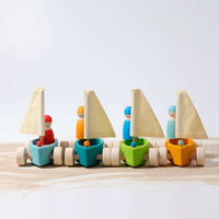 Thumbnail for Grimm's Land Yachts with Sailors (set of 4) - Wooden World