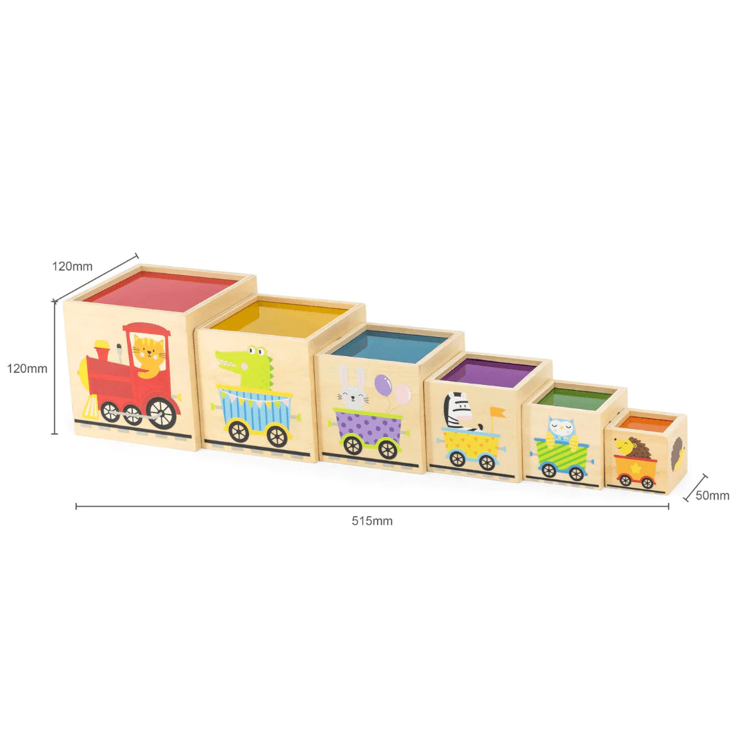 wooden nesting cubes with colour panel